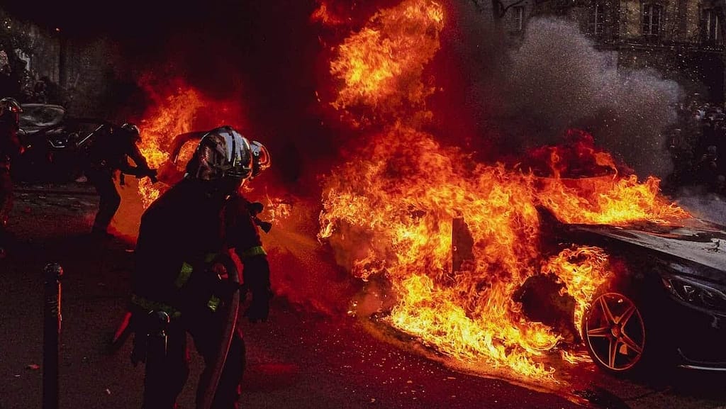 A burning car on fire in a dream