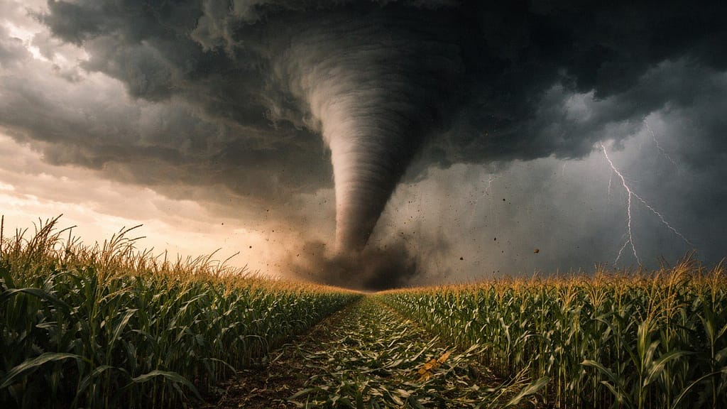 Tornado in a cornfield